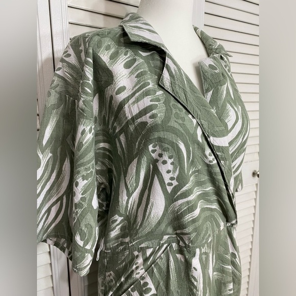 Size 9/10 Wild Dress Vintage 1980s Green White Floral Leaf Print Collared Dress - Picture 2 of 6